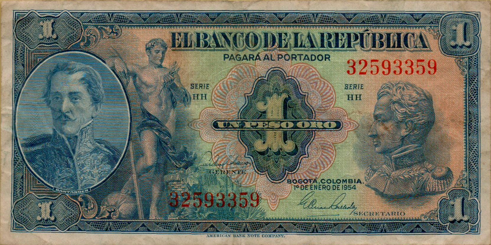 Colombia 1 1954 VF P-380/g